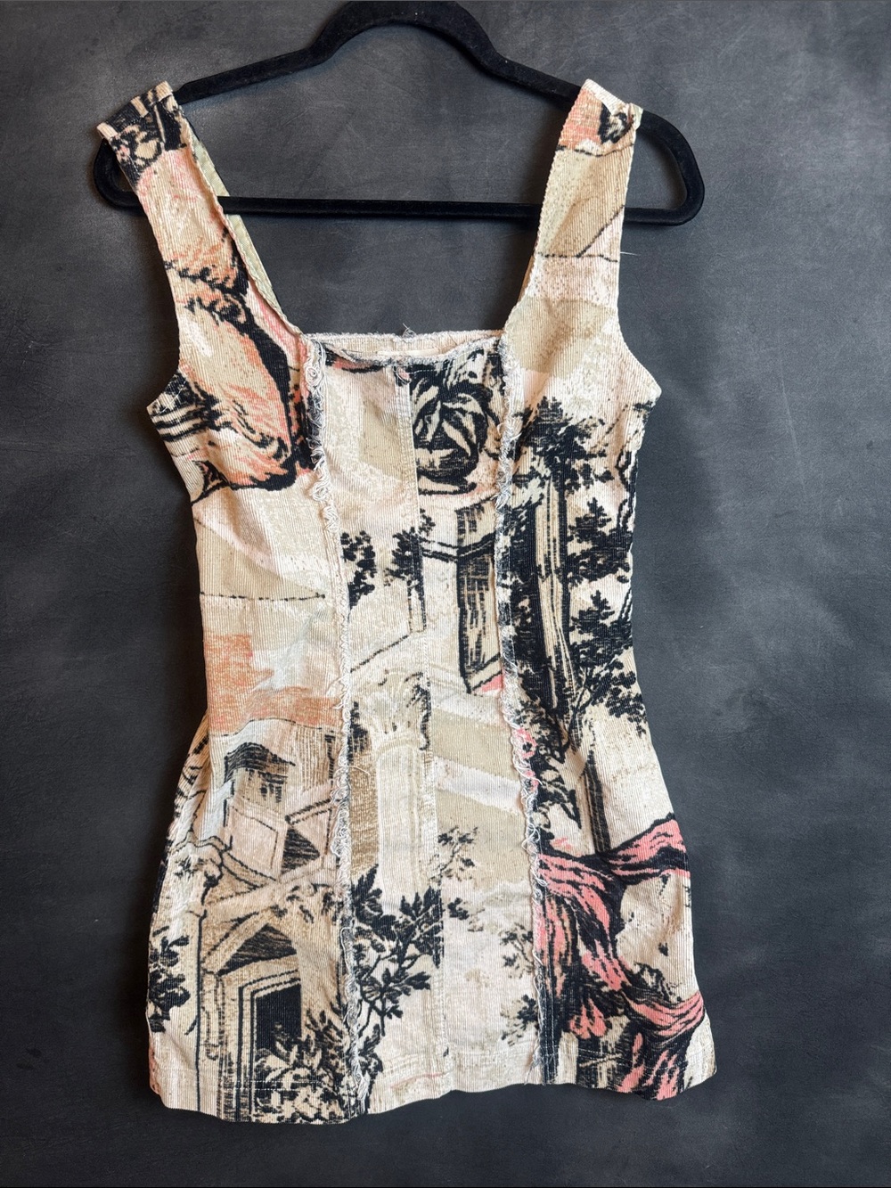 Urban Outfitters Corduroy Print Corset Mini Dress Beige Black Small